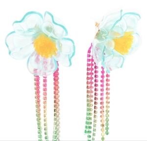 BETSEY JOHNSON BLUE MULTI Jelly Flower Fringe Chandelier Earrings